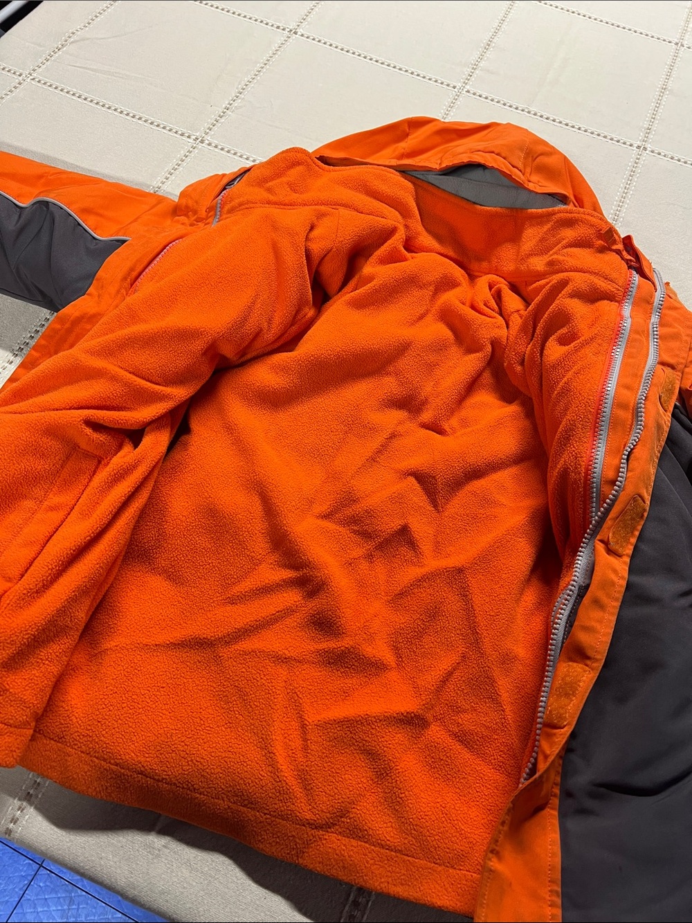 Athletech Orange and Gray Colorblock Hooded Puffer Jacket - Picture 3 of 4